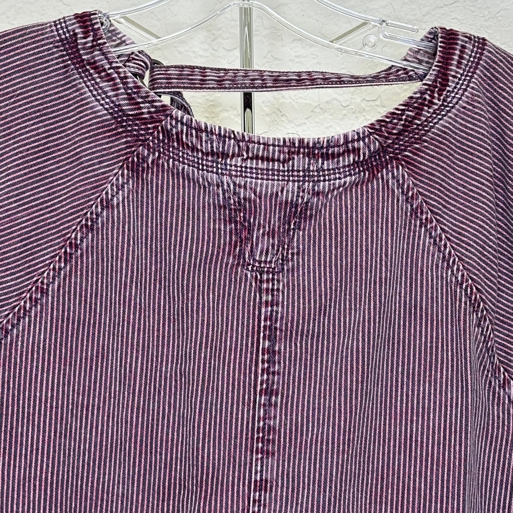 Free People We The Free Burgundy Striped Muscle Tank Cutout Back Pockets Small - Picture 3 of 5